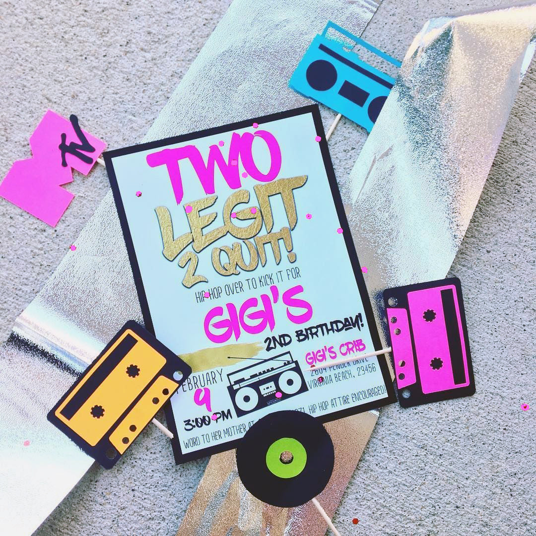 Two Legit 2 Quit - Hip Hop 2nd Birthday invitation Printable - Digital File (2Legit-QuitPnk)