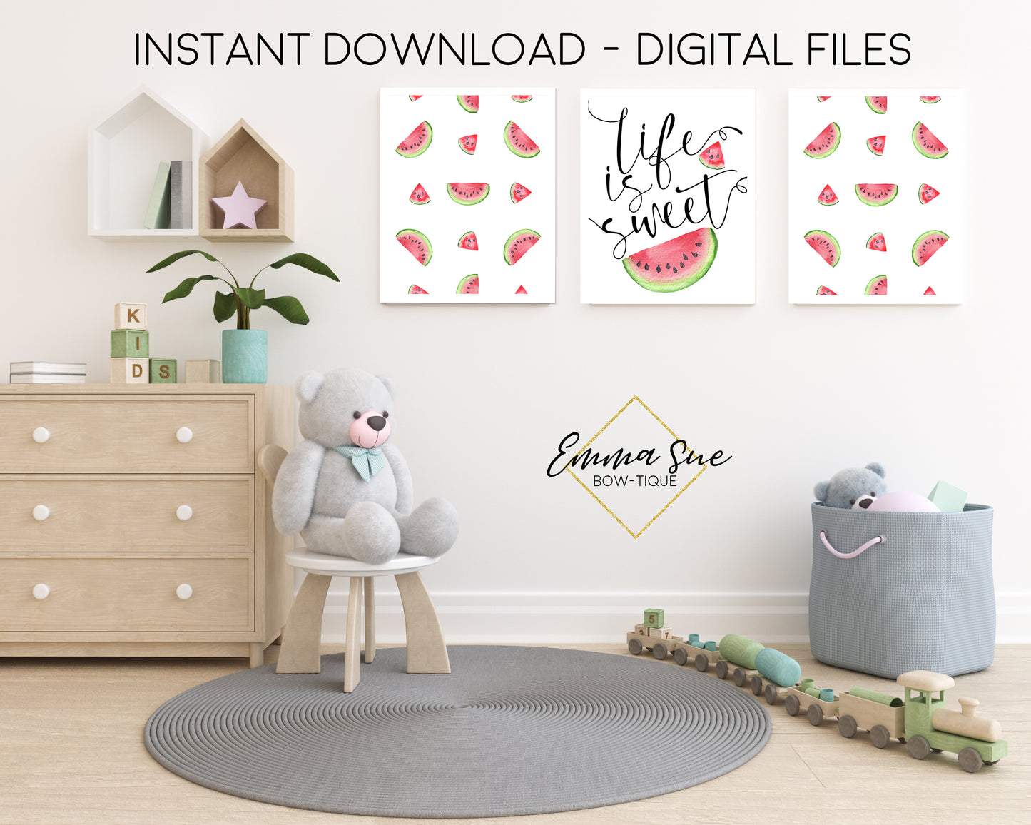 Life is Sweet Red Watermelon - Kid's Room Or Baby Nursery Printable Wall Art - Digital File