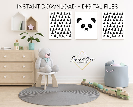 Panda Bear Face Black and White - Kid's Room Or Baby Nursery Printable Wall Art - Digital File