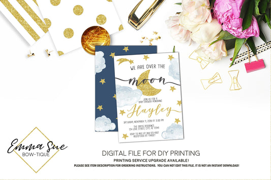 Love you to the moon and back - Baby Shower Invitation- Digital Printable File (Baby-moonwhite)