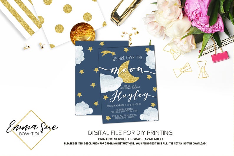 We are over the moon - Baby Shower Invitation- Digital Printable File (Baby-overmoon)