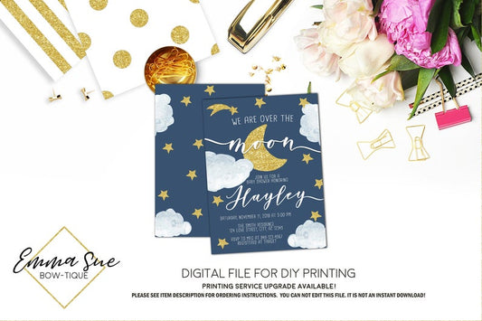 We are over the moon - Baby Shower Invitation- Digital Printable File  (Baby-overmoon)