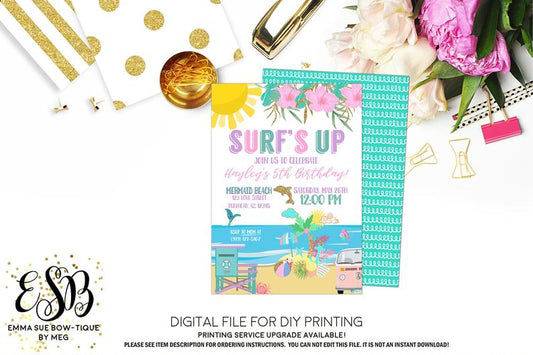 Surf's Up - Beach Kid's Birthday Party Invitation Printable - Digital File (beach-surfsup)