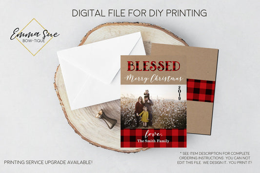 Blessed Plaid Kraft paper Photo Christmas Card Christmas Holiday with photo Buffalo Check plaid - Digital File (joy-plaid)