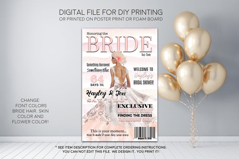 Bride Magazine Bridal Shower Welcome Sign - Party Decorations - Digital File
