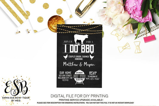 I Do BBQ - Chalkboard and string lights Couples Bridal Shower Invitation - Digital File Printable (bridal-idoBBQ)