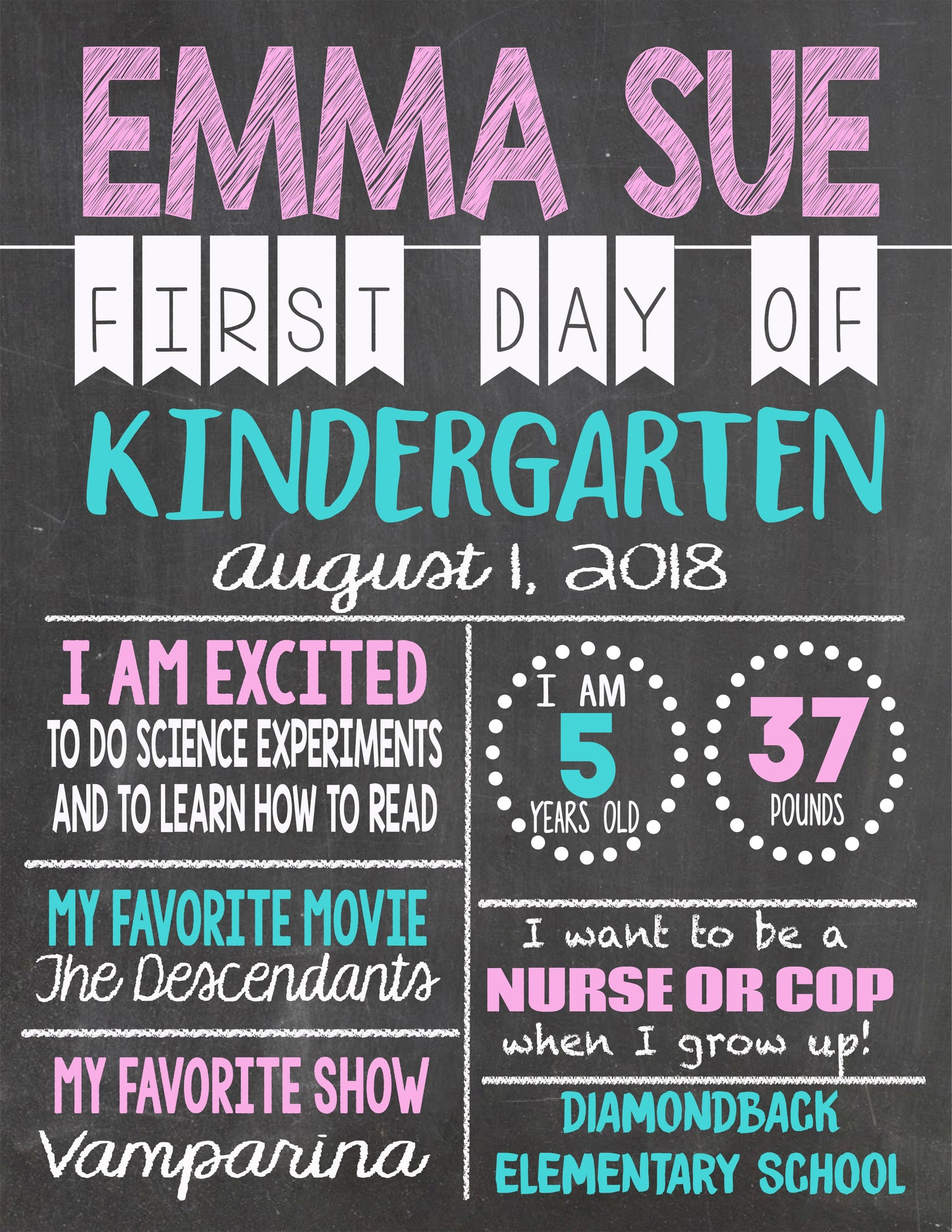 Kid's Back to School Chalkboard Sign - Preschool, Kindergarten or Any Grade, Photo Sign - Digital File
