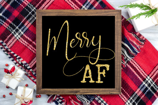 Merry AF - Black & Gold glitter - Funny Christmas Printable Sign Farmhouse Style - Digital File