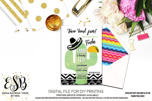 Taco 'bout fun Cactus Fiesta Birthday Party invitation Printable - Digital File (cactus-fun)