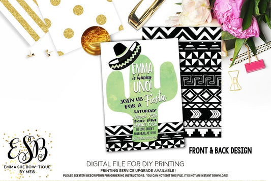 Cactus Uno 1st Birthday Fiesta Birthday Party invitation Printable - Digital File  (cactus-uno)