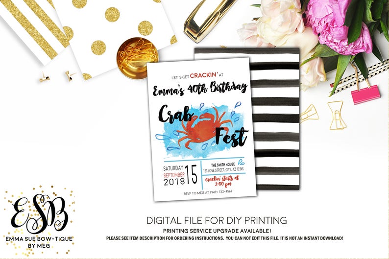 Crab Fest- Crab Boil Birthday Party Invitation Printable - Digital File  (Crab-fest)