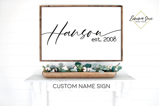 Custom Last Name Established date Family Room Bedroom Large wall Sign handwritten script