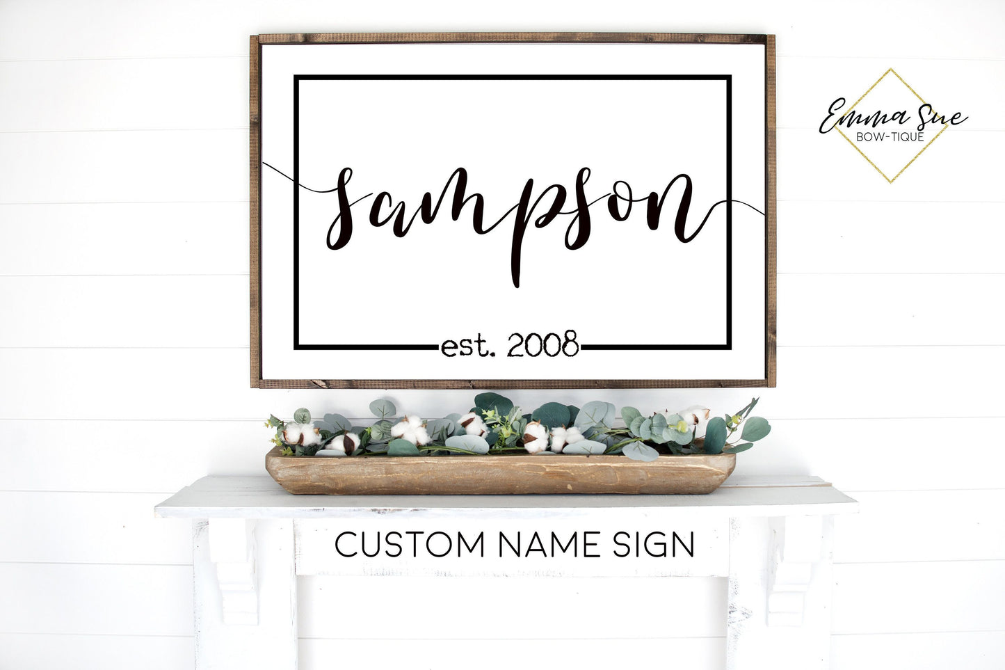 Custom Last Name Established date Family Room Bedroom Large wall Sign handwritten script