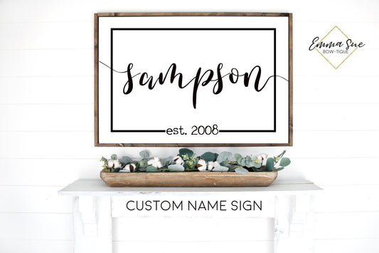 Custom Last Name Established date Family Room Bedroom Large wall Sign handwritten script