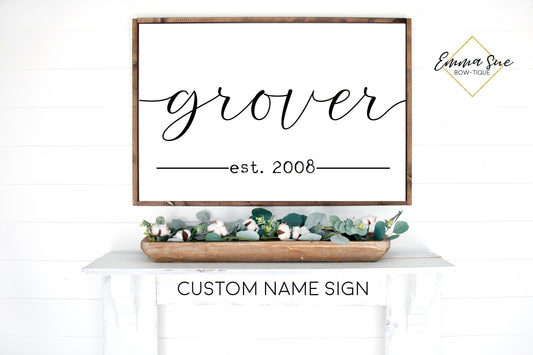 Custom Last Name Established date Family Room Bedroom Large wall Sign handwritten script Farmhouse