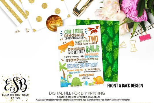 Our Little Dinosaur is growing so Fast Birthday Party Invitation Printable - Digital File (Dino-stomp)