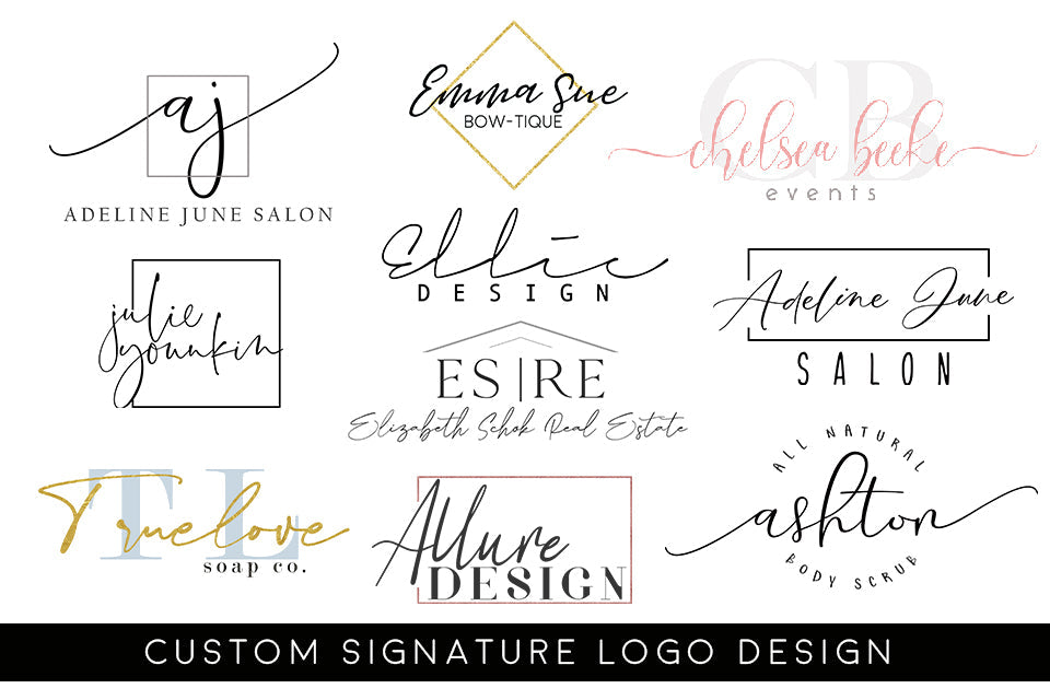 Custom Business Logo Design - Signature, Watercolor or Standard Design with Elements