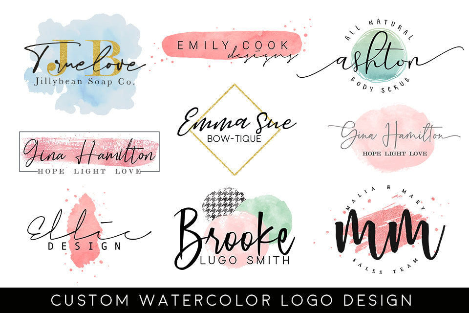 Custom Business Logo Design - Signature, Watercolor or Standard Design with Elements