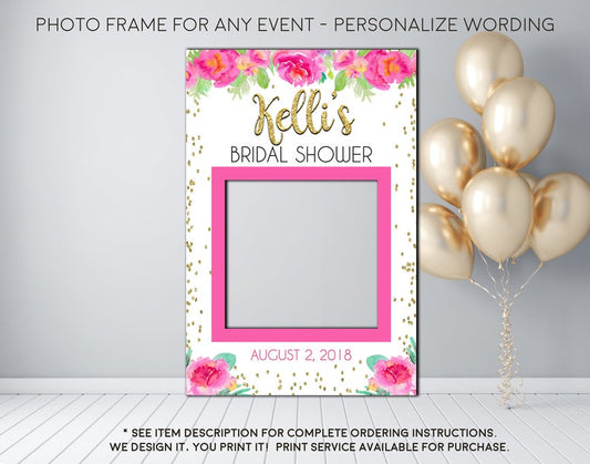 Pink Watercolor Floral & Gold Confetti Bridal Shower or any event Photo Prop Frame Sign - Digital File (frame-pnkconfetti)