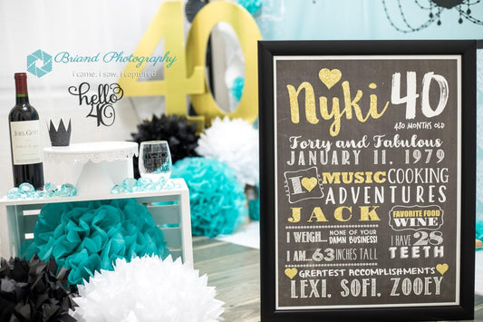 Milestone Birthday - 30th, 40th Birthday or any age - Adult smash cake photo prop Birthday Chalkboard Sign - DIGITAL FILE