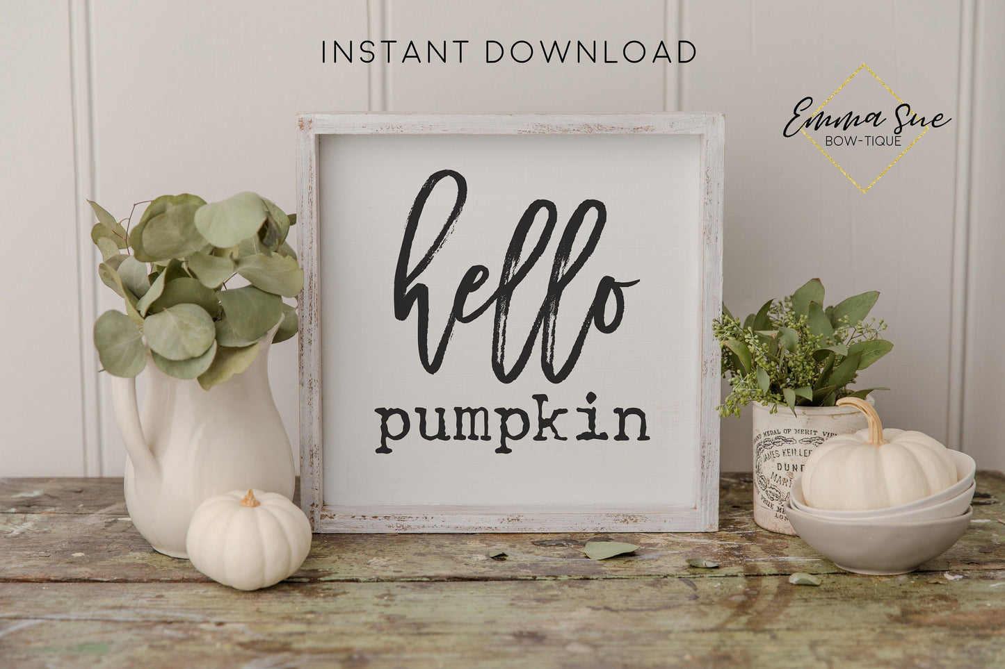 Hello Pumpkin - Fall Autumn Decor Printable Sign Farmhouse Style  - Digital File