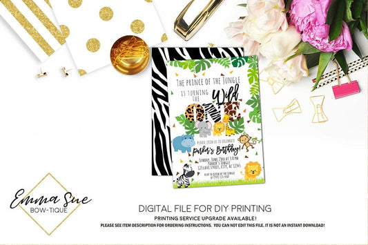 Wild One Jungle Safari 1st Birthday Party invitation Printable - Digital File  (Jungle-Safari)