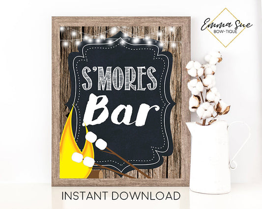 S'mores Bar Wooden border Chalkboard design Printable Sign - Digital File - Instant Download