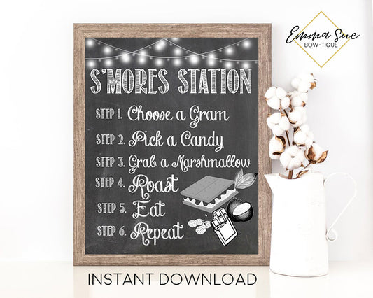 S'mores Station Steps Chalkboard Design Printable Sign - Digital File - Instant Download