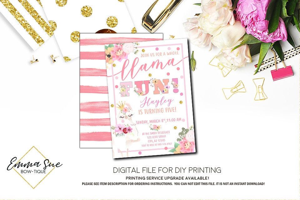 Whole Llama Fun Birthday Party Invitation Printable - Digital File Invite  (Llama-Spring)