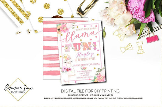 Whole Llama Fun Birthday Party Invitation Printable - Digital File Invite  (Llama-Spring)