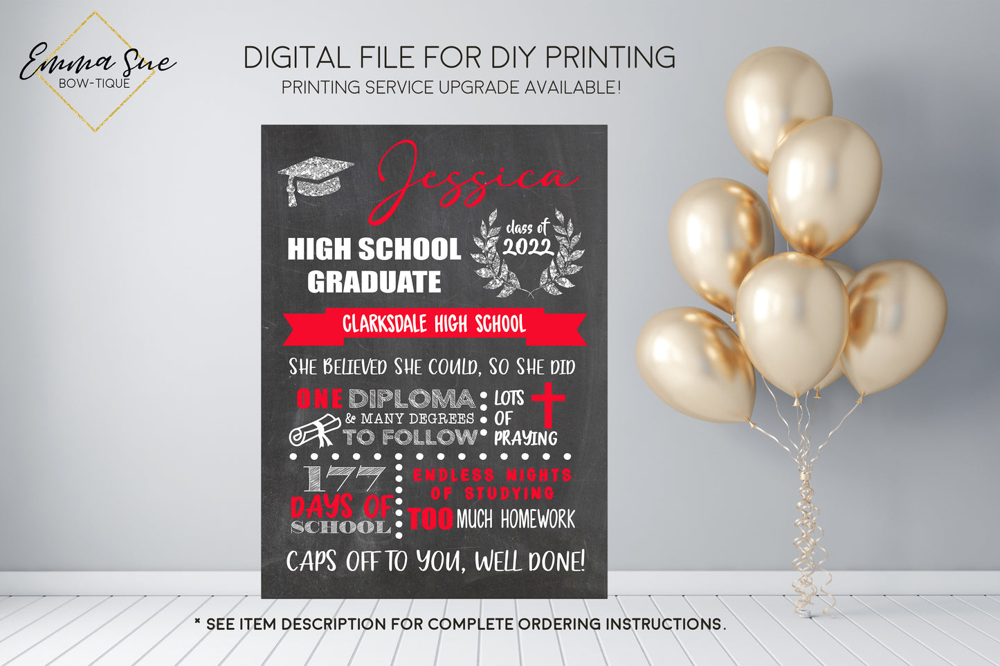 High School Graduation Photo Prop Sign - Personalized Chalkboard Sign- DIGITAL FILE (graduate-high school))