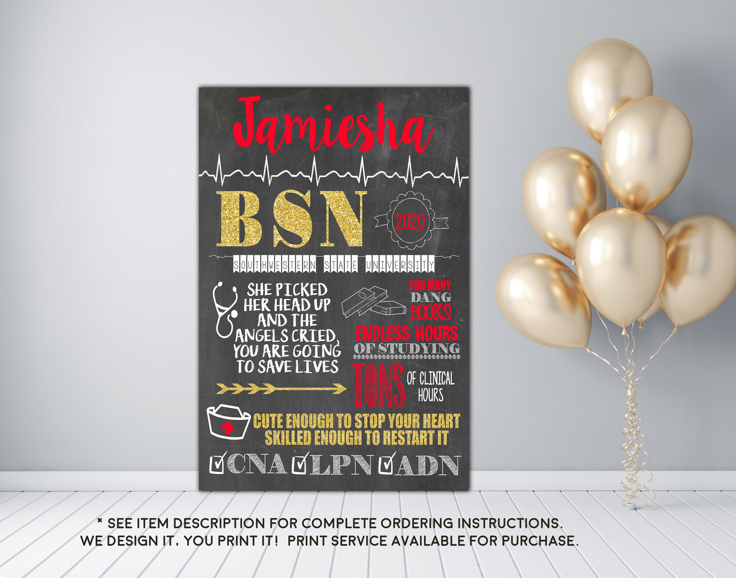 Nursing Graduation Photos Sign - LVN, LPN, RN, or any Degree - Personalized Chalkboard Sign- DIGITAL FILE (Nurse-Angels)