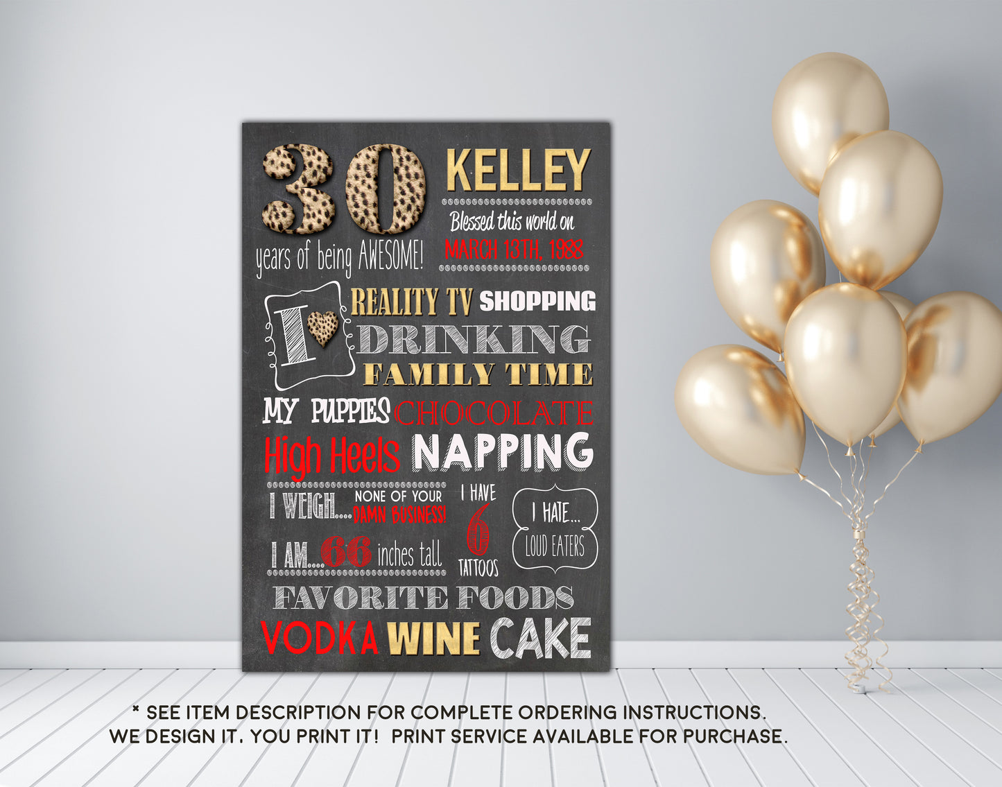 Leopard Print Milestone Birthday Sign - Adult smash cake photo prop Birthday Chalkboard Sign - DIGITAL FILE
