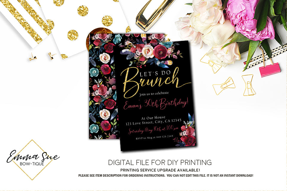 Let's Do Brunch Invitation - Any Event - Digital File Printable (Brunch-Blk2020)