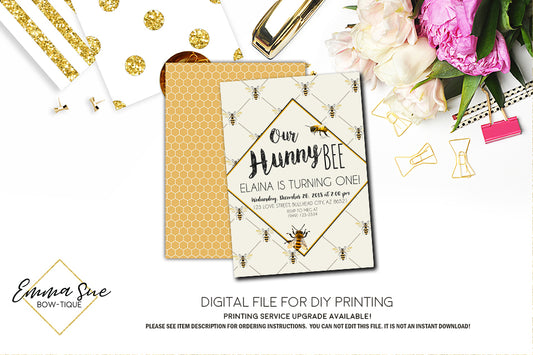 Bumble Bee 1st Birthday Vintage Invitation - Digital File Printable (Bee-vintage)