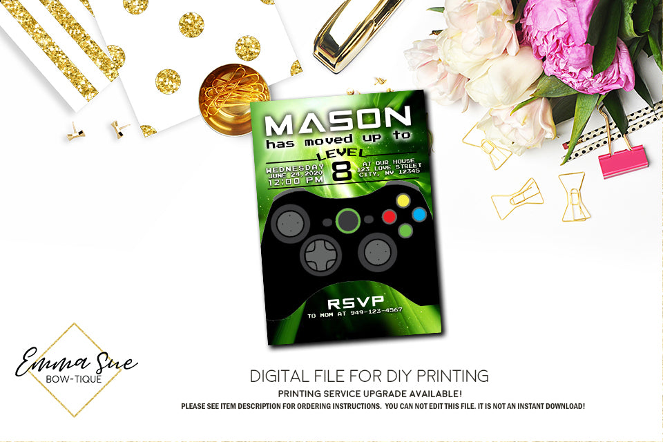 Gamer Video Game Birthday Invitation - Digital File Printable (Gamer-2020)