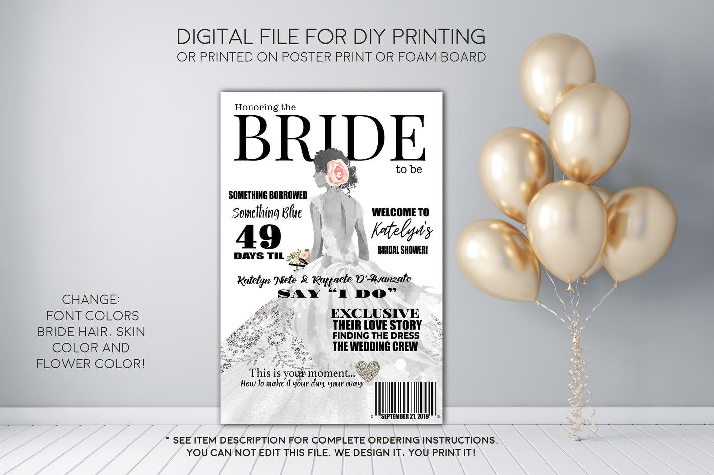 Bride Magazine Bridal Shower Welcome Sign - Party Decorations - Digital File