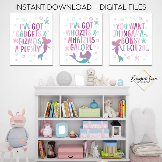 The Little Mermaid Signs - I've got Gadgets & Gizmos a plenty - Kid's Room Or Baby Nursery Printable Wall Art  - Digital File