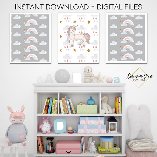 Watercolor Pastel Unicorn & Rainbow Set - Kid's Room Or Baby Nursery Printable Wall Art  - Digital File