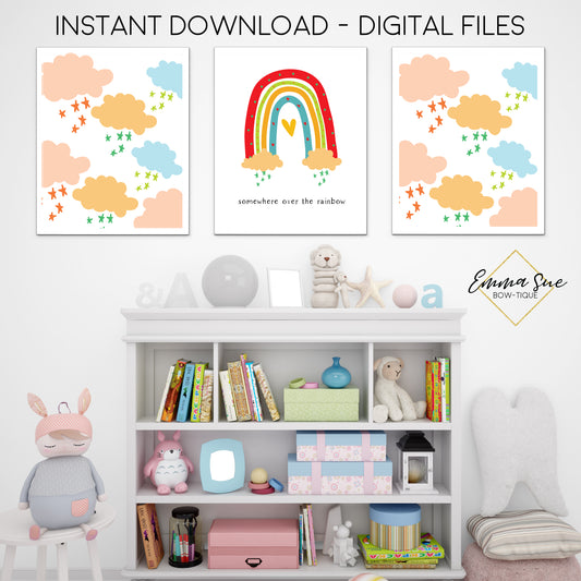 Watercolor Somewhere Over the Rainbow Nuetral Colors -  Nursery Kid's Room or Playroom Printable Wall Art  - Digital File
