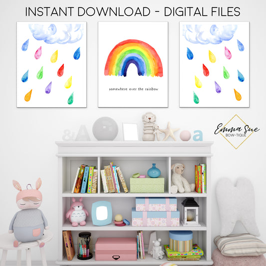 Watercolor Somewhere Over the Rainbow Primary Colors -  Nursery Kid's Room or Playroom Printable Wall Art  - Digital File