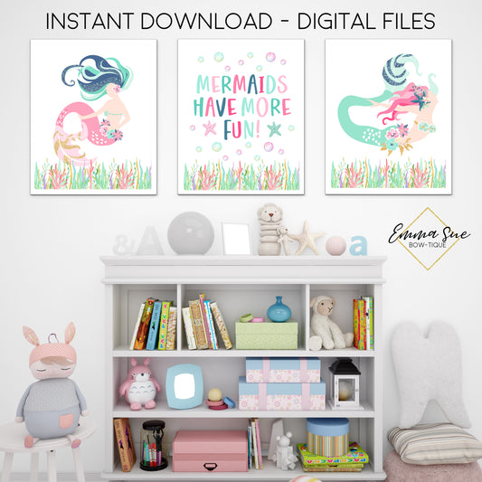 Mermaids Have More Fun Mermaid Tails - Kid's Room Or Baby Nursery Printable Wall Art - Digital File