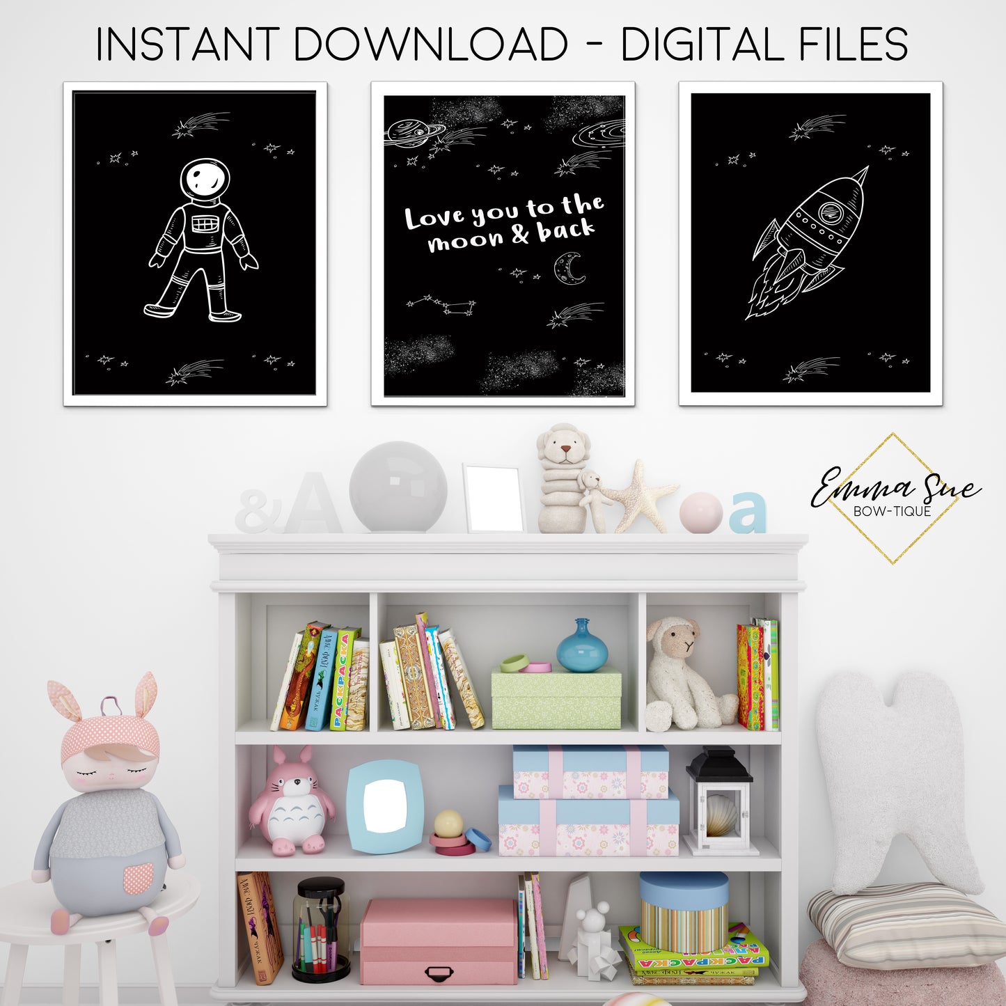 Outer Space Astronaut Rocket Ship Love you to the Moon and Back - Kid's Room Or Baby Nursery Printable Wall Art - Digital File