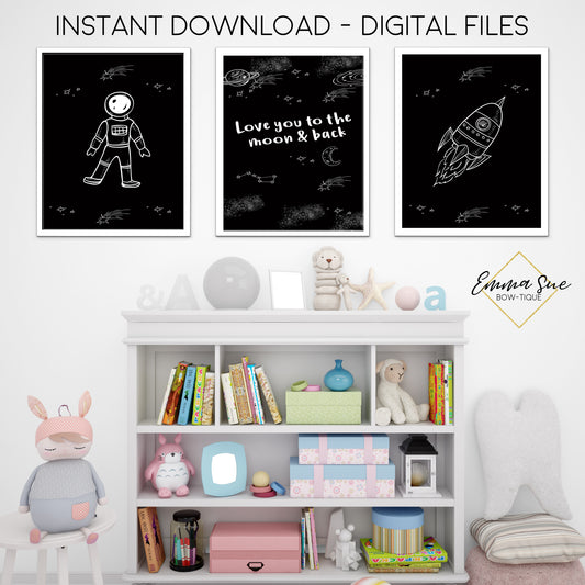 Outer Space Astronaut Rocket Ship Love you to the Moon and Back - Kid's Room Or Baby Nursery Printable Wall Art - Digital File
