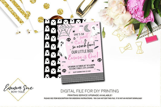 Little Boo - 1st Birthday Pastel Pumpkins and Ghost - Halloween Birthday Party invitation Printable - Digital File (pastel-2019Halloween)