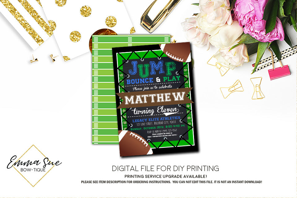 Football Jump Trampoline Park Kid's Birthday Invitation - Digital File Printable (TRAMP-football17)