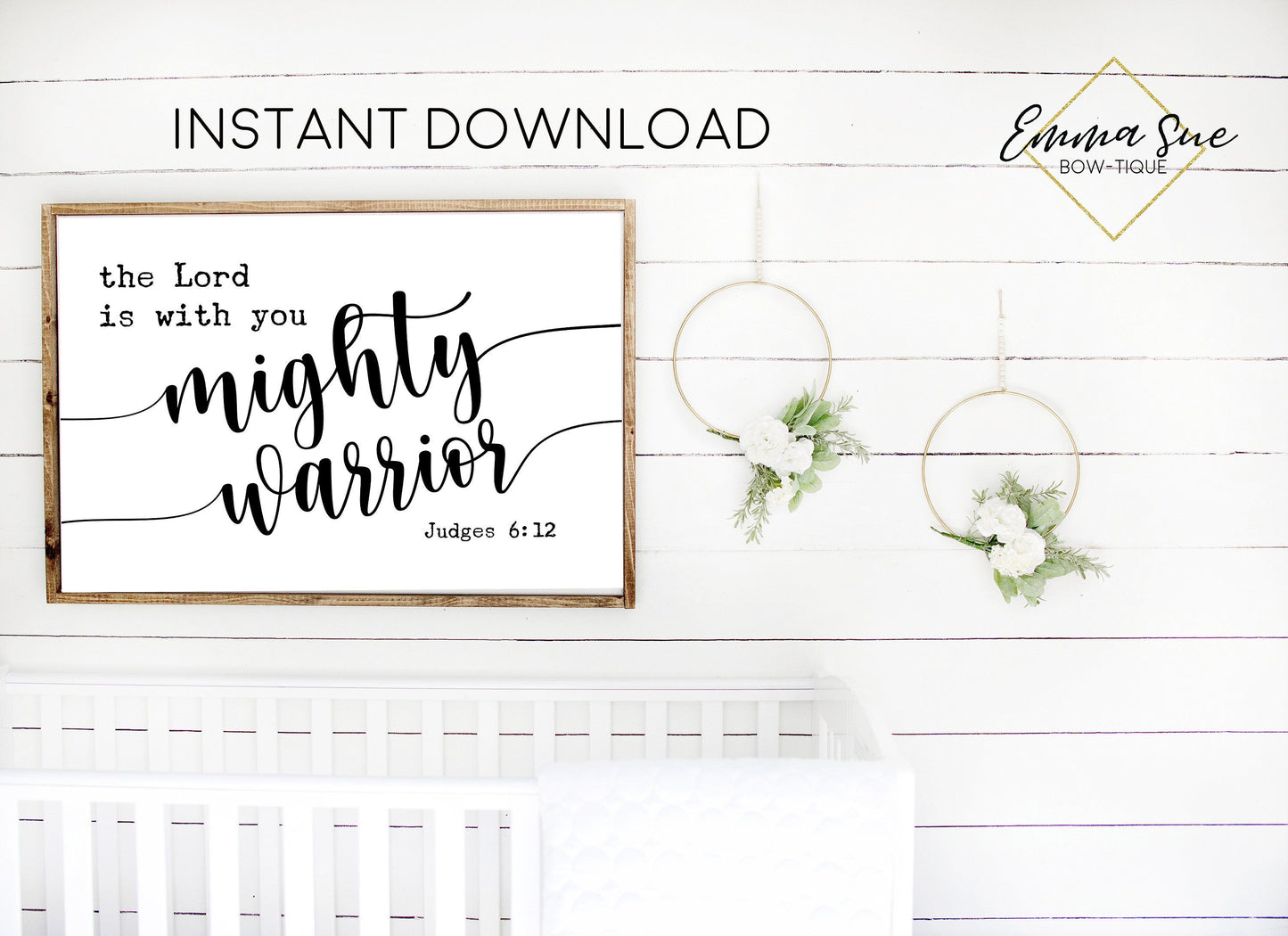 The Lord is with you mighty warrior Judges 6:12 Boys Baby Nursery Room Printable Wall Art Sign