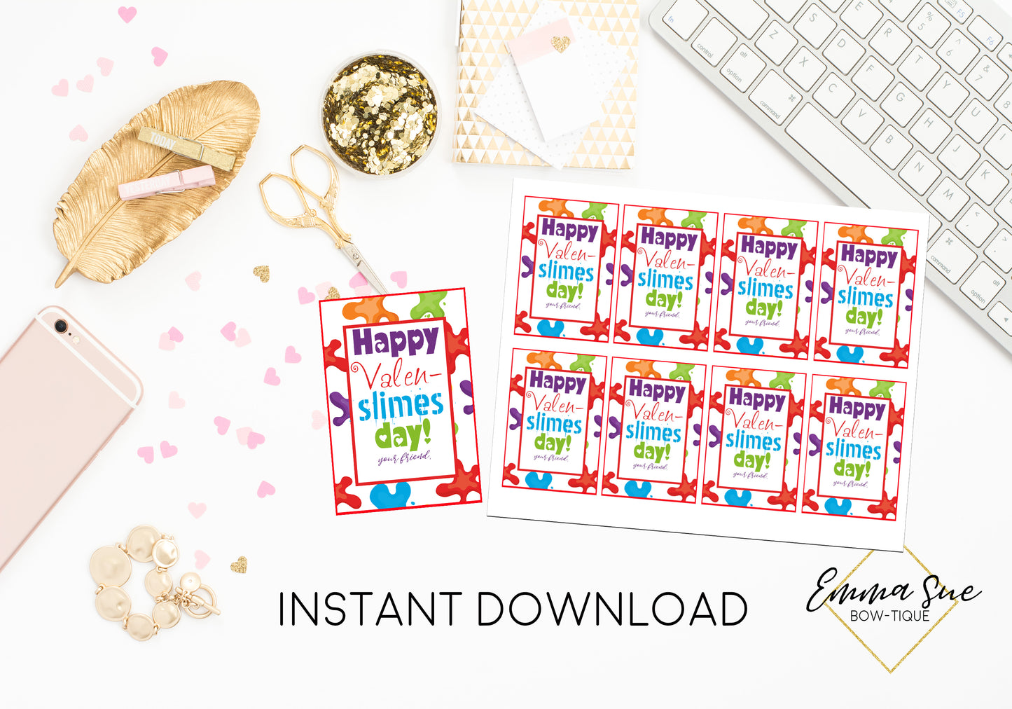 Rainbow Slime - Happy Valen-Slime Day - Valentine's Day Card Printable - Digital File