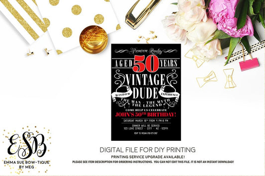 Vintage Dude - the man the myth the legend - Men's Any age Birthday Party Invitation Printable - Digital File  (vintage-dude)