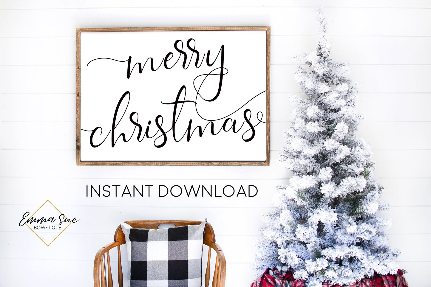 Merry Christmas - Black and White Christmas Decor Printable Sign Farmhouse Style - Digital File